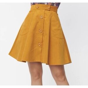 Hell Bunny Wonder Years Womens Corduroy Button-front flare Indie Medium Mustard